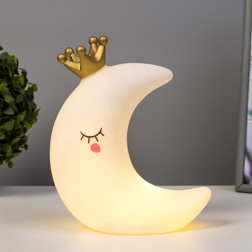 Фигурка светящаяся RISALUX «Луна с короной», LED-ночник, от батареек, белый 16×8×19 см