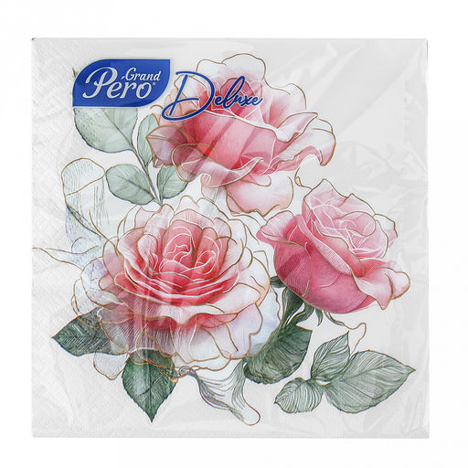 Салфетки бумажные 33х33см GrandPero Deluxe, 3-х слойные, 20 штук в упаковке, Гармония (Россия)