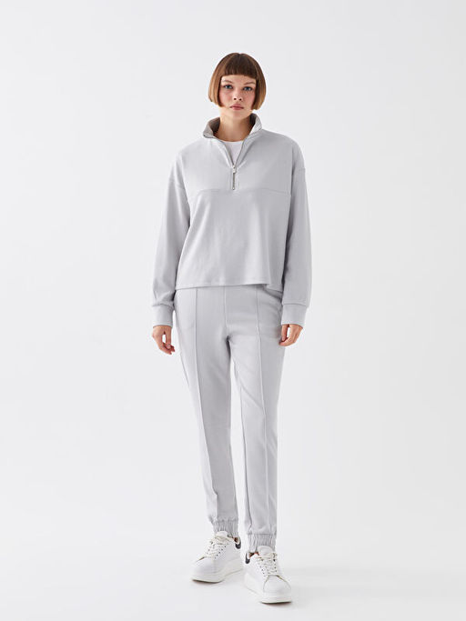 Dik Yaka D?z Uzun Kollu Kad?n Sweatshirt