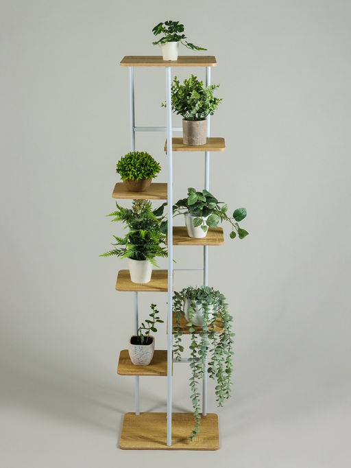Подставка для цветов Greengo, 8 полок, 36×23×136 см, напольная, каркас металл, полки МДФ, белая