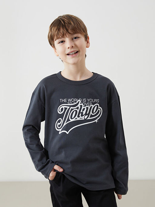 Bisiklet Yaka Tokyo Bask?l? Erkek ?ocuk Ti??rt