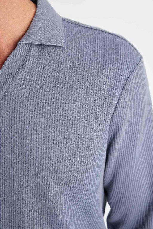 Жаккардовый свитшот стандартного кроя с воротником-поло - Defacto фото 5