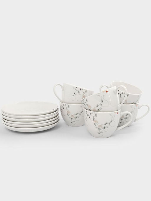 Пара чайная, 6 перс, 12 пр, 220 мл, фарфор N, белая, Цветы и листья, Primrose