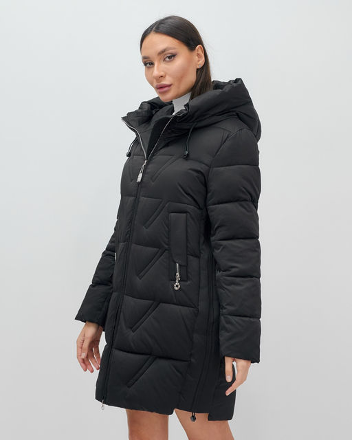 Куртка зимняя женская классическая с капюшоном черного цвета 7671Ch - Visdeer фото 2