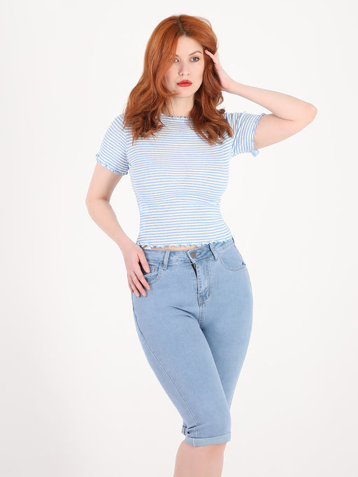 Капри джинсовые женские голубые больших размеров - Almond фото 3