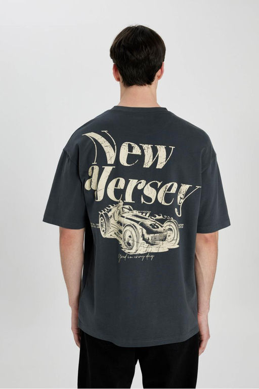 Футболка Comfort Fit с круглым вырезом и короткими рукавами с принтом на спине - Defacto фото 6