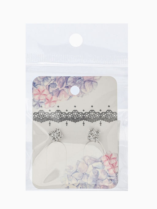 Цена за 3 шт. Серьги со стразами "Квадрат" 6*6мм, цвет белый в серебре