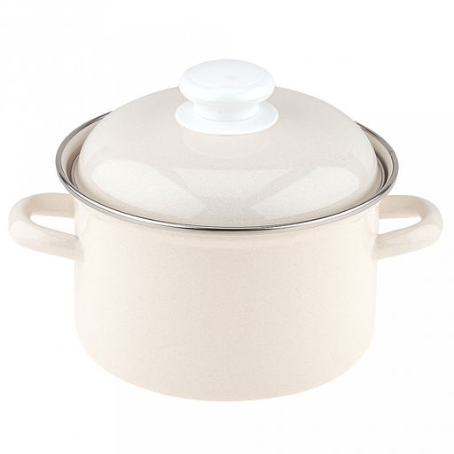 Жемчужная Кастрюля эмалированная 2,0л, форма цилиндрическая, металлическая крышка, без рисунка (Россия)