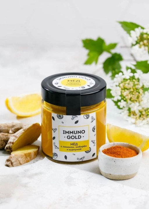 Мёд Immuno Gold с куркумой, имбирём и лимоном, 200 г - Сибирский кедр фото 5