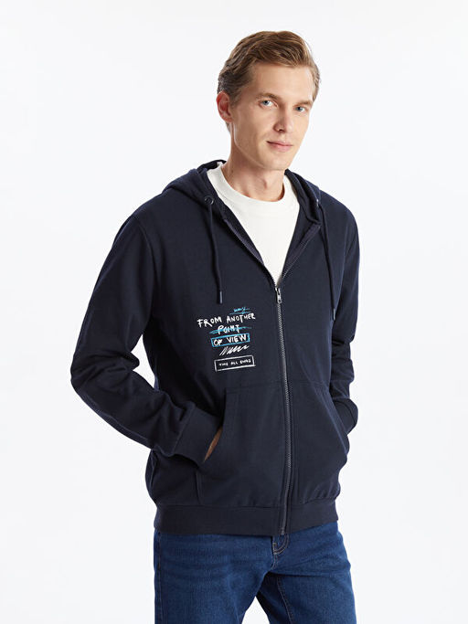 Kap??onlu Uzun Kollu Erkek Fermuarl? Sweatshirt