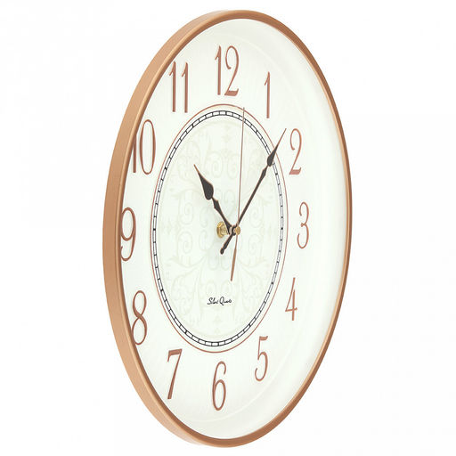 Часы настенные "Видение" д35см, h5см, мягкий ход, циферблат "Вензель" белый/перламутровый; цифры арабские, розовое золото; корпус пластик, медный/белый; в коробке (Китай)