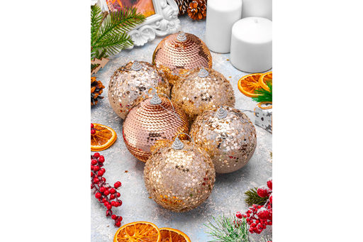 Набор 6 новогодних шаров 9,5*9,5 см Шампань - Elan gallery фото 12