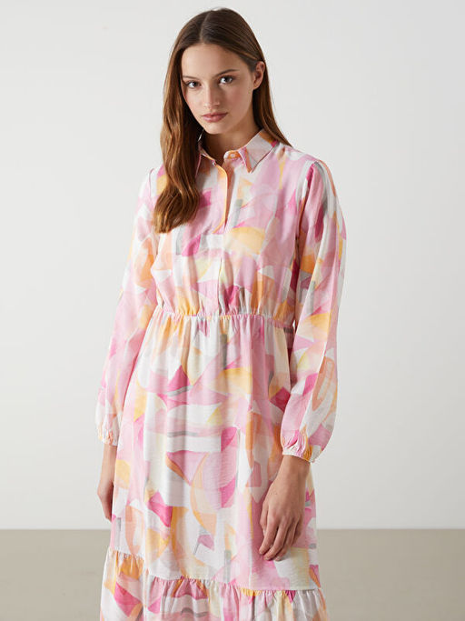 G?mlek Yaka Desenli Elbise