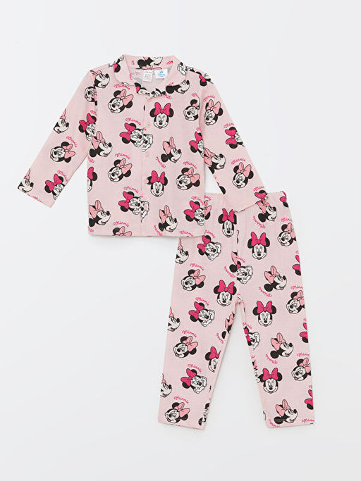Polo Yaka Uzun Kollu Minnie Mouse Bask?l? K?z Bebek Pijama Tak?m