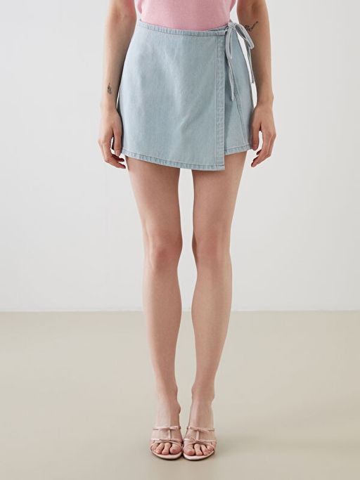 Beli Ba?lamal? Mini Jean ?ort Etek