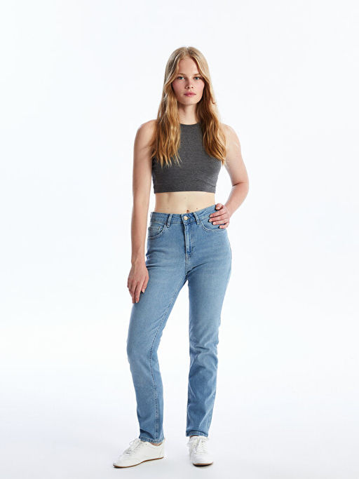 Y?ksek Bel Straight Fit Kad?n Jean Pantolon