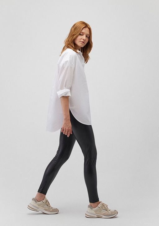 Siyah Suni Deri Tayt - Mavi фото 3