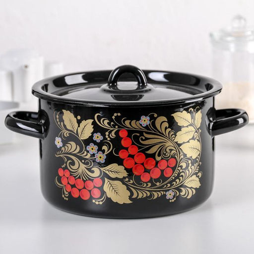 Кастрюля эмалированная «Рябина», 2.9 л, d=20 см, с крышкой, и, деколь, МИКС, ручка МИКС