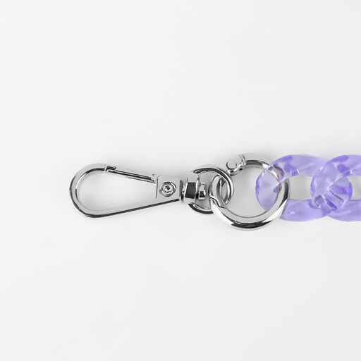 Цена за 2 шт. Цепочка для сумки, пластиковая, с карабинами, 23×17 мм, 68 см, цвет сиреневый, серебряный