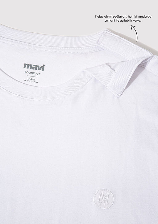 Muhur Logo Nak?sl? Beyaz Erkek Tisort - Mavi фото 4