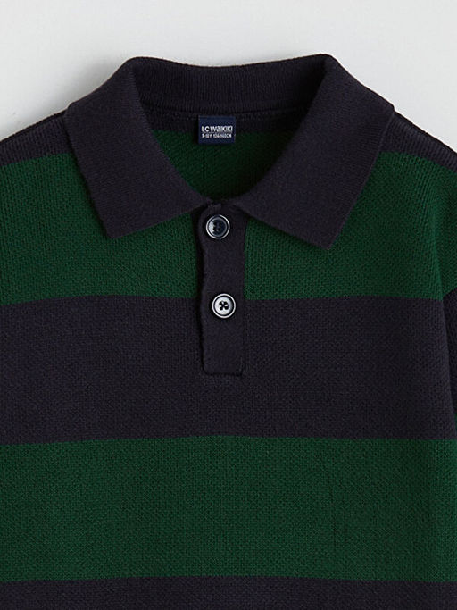 Polo Yaka ?izgili Erkek ?ocuk Triko Kazak