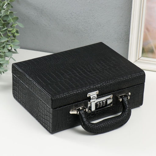 Шкатулка кожзам для украшений Кейс. Кожа крокодила чёрная 18,5х24х9 см - Simaland фото 2