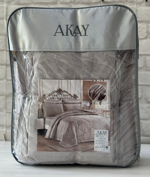 КПБ AKAY SATIN A.GRI с одеялом светло-серый евро  фото 2