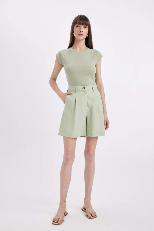 Базовая футболка в рубчик с короткими рукавами приталенного кроя с круглым вырезом - Defacto фото 2