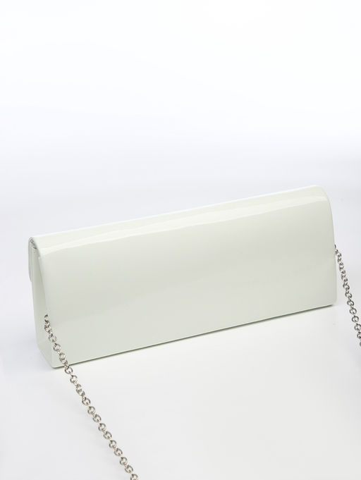 Сумка-клатч женская вечерняя на магните, на длинной цепочке, лаковая, однотонная, белая