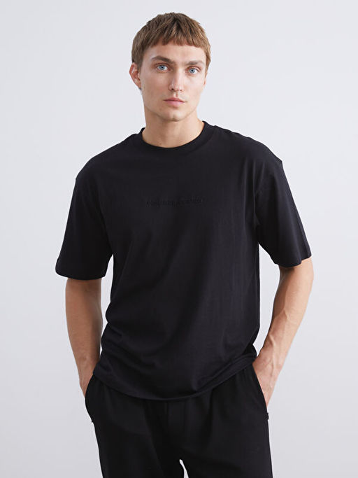 Bisiklet Yaka Bask?l? Penye Erkek Ti??rt