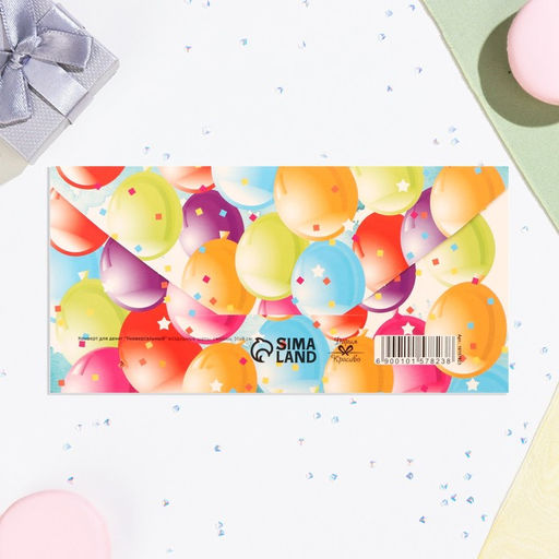 Цена за 10 шт. Конверт для денег Универсальный воздушные шары, смайлы, 16х8 см - Дарим красиво фото 3