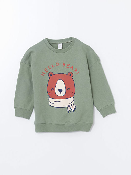 Bisiklet Yaka Bask?l? Erkek Bebek Sweatshirt 2li
