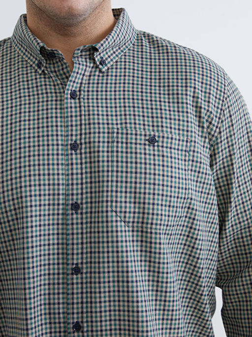 B?y?k Beden Regular Fit Uzun Kollu Ekose Erkek G?mlek