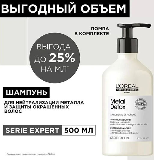 Шампунь для восстановления окрашенных волос Metal Detox, 500 мл, Loreal - Loreal professionnel фото 4