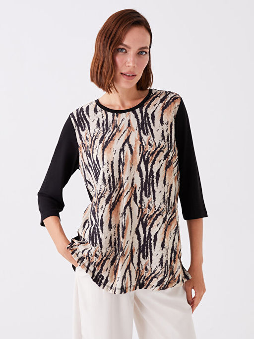 Bisiklet Yaka Desenli Kad?n Ti??rt