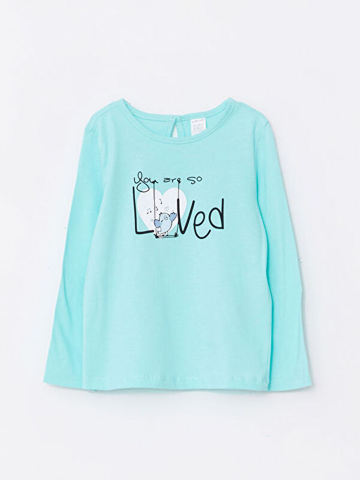 Bisiklet Yaka Uzun Kollu Bask?l? K?z Bebek Ti??rt