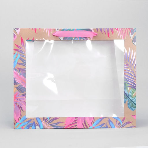 Пакет подарочный крафтовый с пластиковым окном, упаковка, Нежность, 31?26?11 см