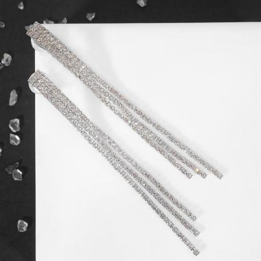 Серьги клипсы для ушей QF «Лёд», тройная сплошная, белые в серебре