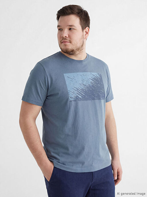 Bisiklet Yaka Bask?l? Penye Erkek Ti??rt