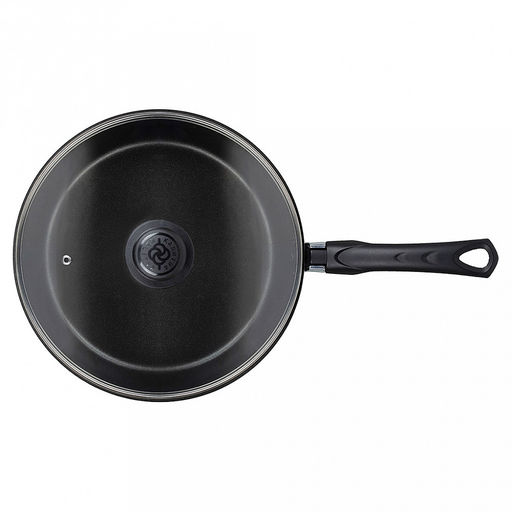 "Атлас" Сковорода с антипригарным покрытием д24см, h5,5см, s1,6мм, стеклянная крышка, бакелитовая ручка (Россия)