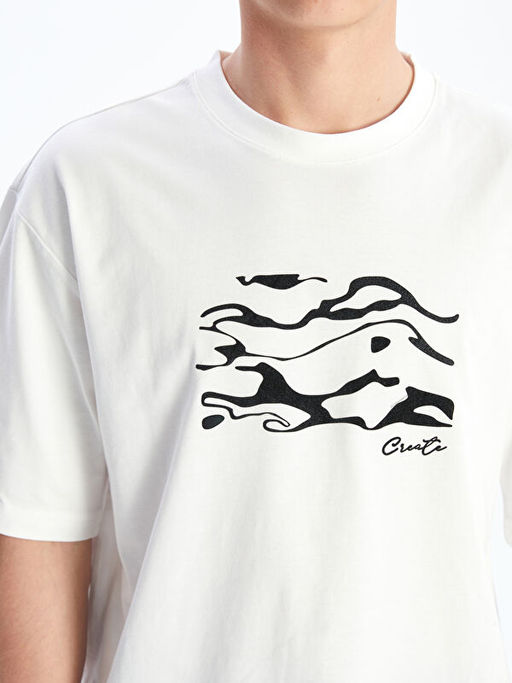 Bisiklet Yaka Bask?l? Penye Erkek Ti??rt