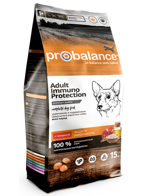 Сухой корм для взрослых собак всех пород, укрепление и поддержание иммунитета, с говядиной 52 PB 192