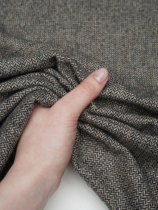 Шерсть пальтово-костюмная Твид Мелкая елочка цв.черный/бежевый, ш.1.5м, шерсть-40%, п/э-60% - Купава фото 5