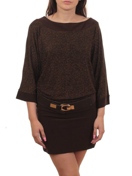 9801 BROWN Платье женское (90% полиэстер, 10% эластан)