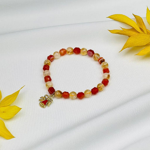 Браслет из Цитрина и Сердолика с подвеской "колокольчик" 17 см