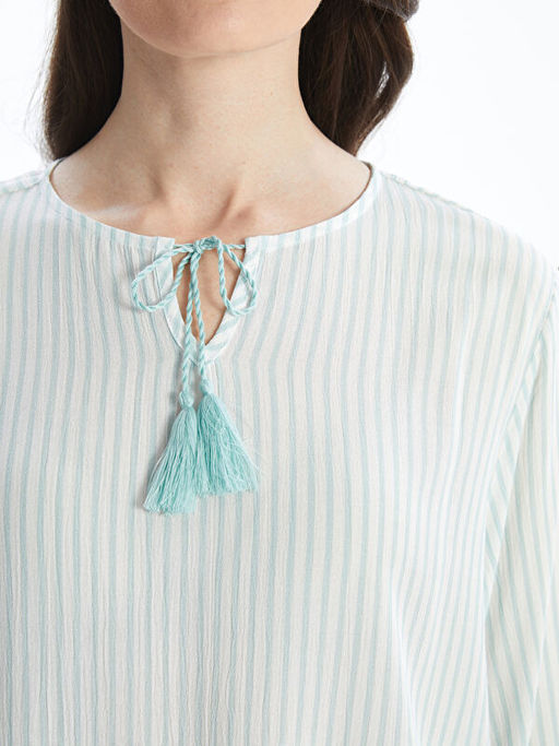 Ba?lamal? Yaka ?izgili Kad?n Bluz