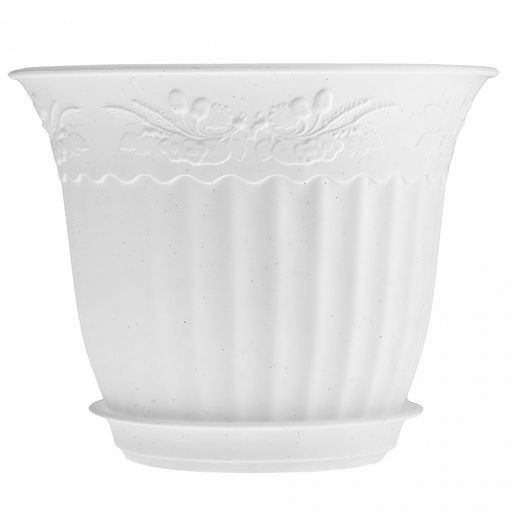 Кашпо для цветов пластмассовое Дубок 1,2л, д17см, h13см, с поддоном, полипропилен, белый (Россия) - Домашняя мода фото 2