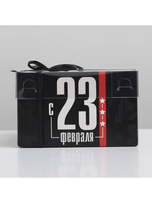 Цена за 5 шт. Коробка для капкейков, кондитерская упаковка с пластиковой крышкой, 4 ячейки «23 февраля», 16×16×10 см