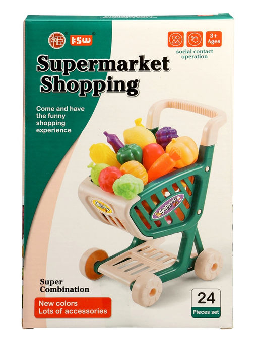 Продуктовая тележка «Магазинчик», с овощами и фруктами, 15 предметов