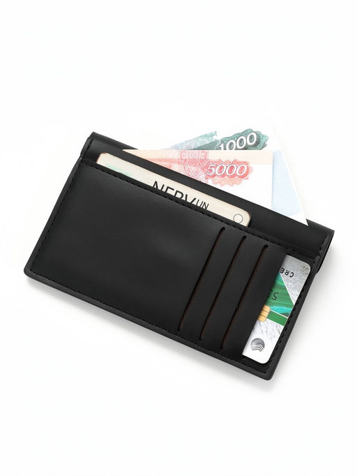 Картхолдер 13,5*0,7*8,5 см, отд д/купюр, д/карт, д/монет на кнопке, черный